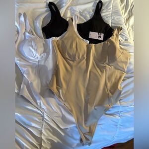 Sleeveless Bustier Bodysuits - 3 Set in Neutral Tones. New ! Large . Office .